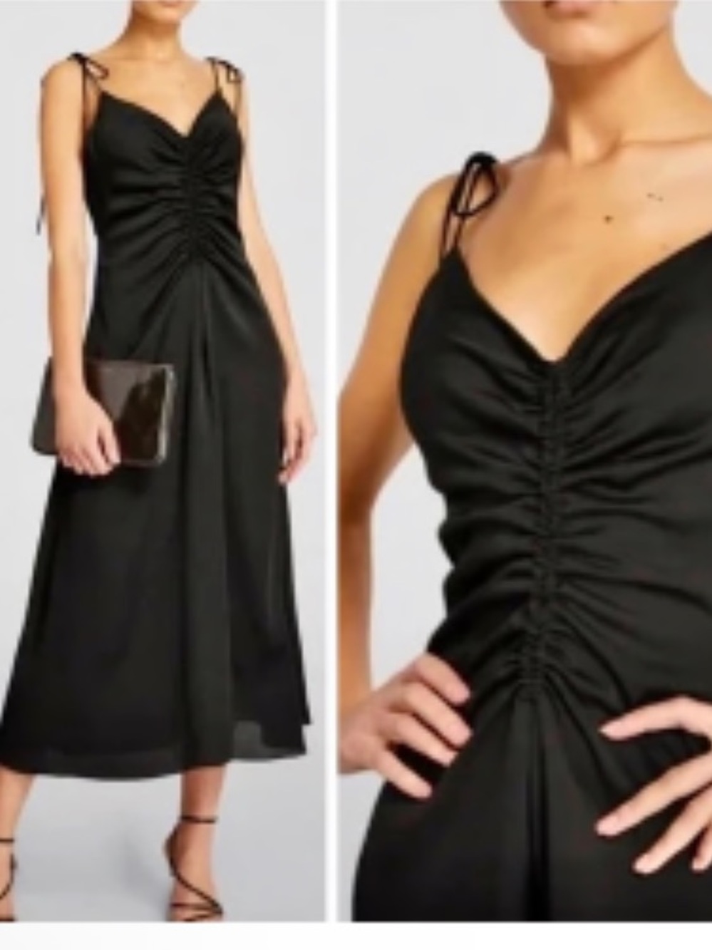 NWT Jason Wu Satin Ruched Front Midi Slip Dress Spaghetti Strap Size M $310